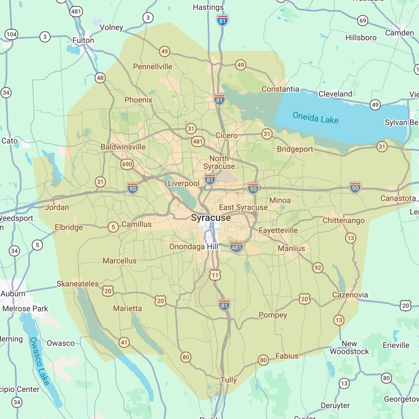 Happy Habitat service-area reference map for Central New York.